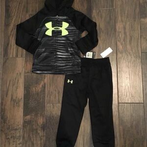 Nwt size 4 UA boys athletic set black and lime green